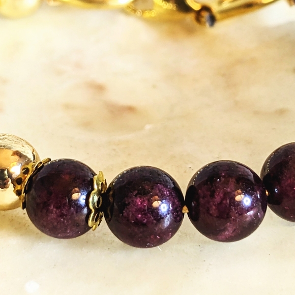 Natural Garnet and Gold Beads In Gold Plated Assymetrical Bracelet - Picture 5 of 5